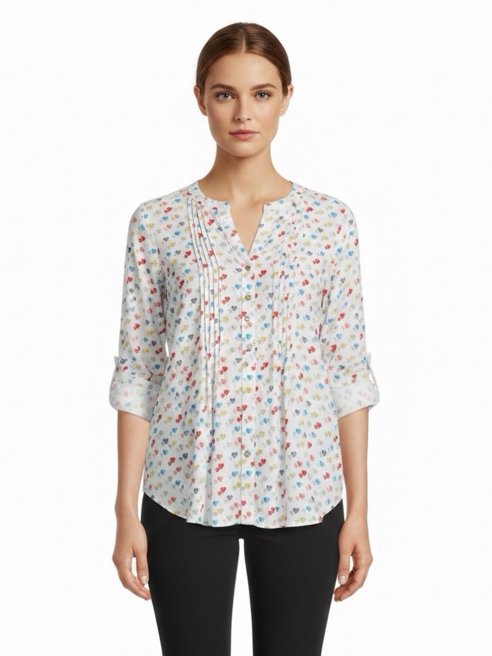 NWT Jane and Delancey Multicolor Heart Print Button Down Shirt Valentine’s Day - Picture 3 of 15